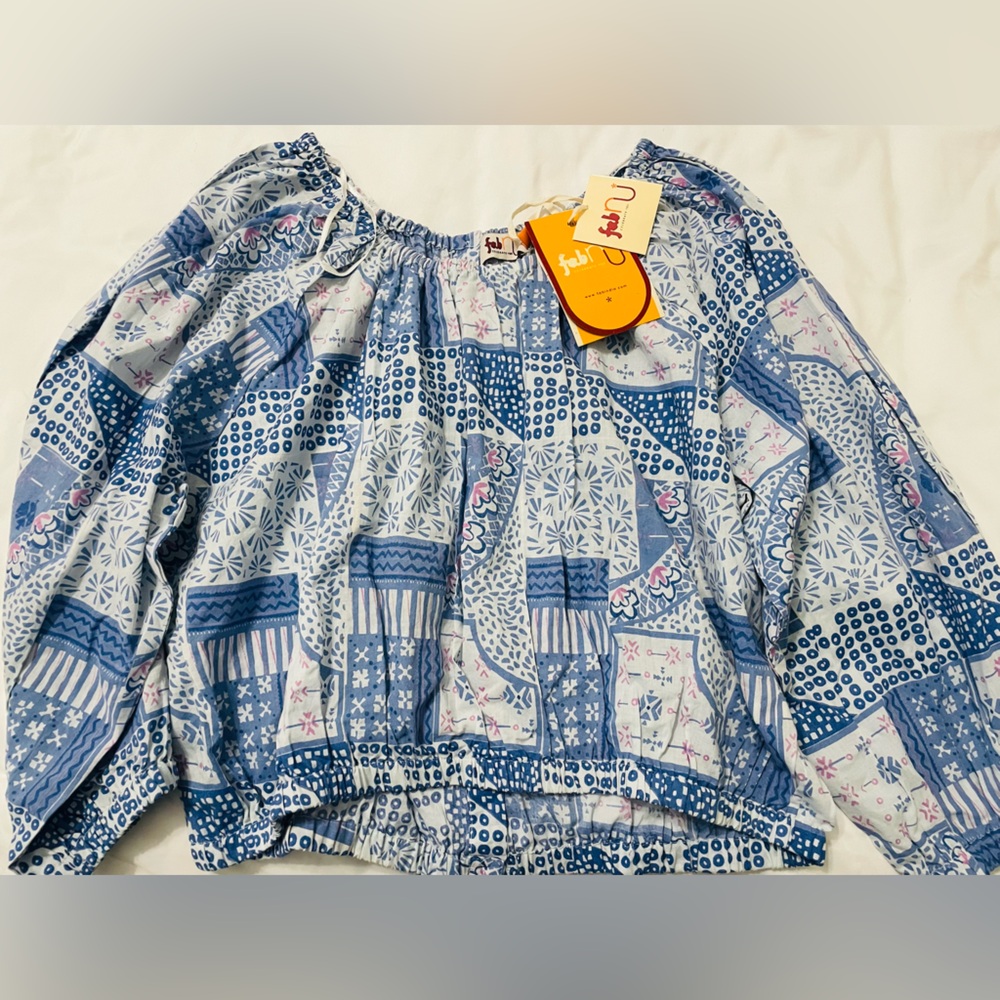 Fab India Boutique blouse - buttons down back - blue pattern